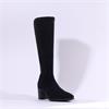 Miss Elastic Block Heel Long Boot - Black Stretch